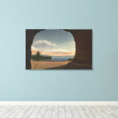 洞窟岩洞からの湖の眺め キャンバスプリント (インサイチュ (ウッドフロア))