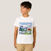 津波が沿岸の道路に押し寄せる 熱帯低気圧 Tシャツ (正面フル)