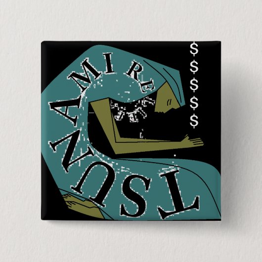 津波レリーフ、 浮き彫り!$ 缶バッジ (正面)