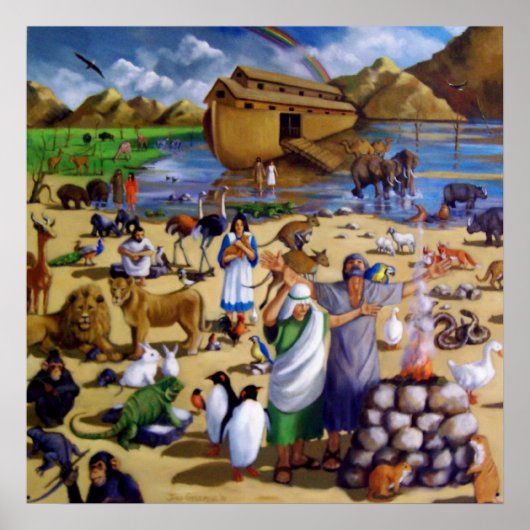 洪水の後のノア、アーク、動物：アートワークプリント ポスター (正面)