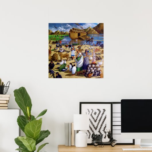 洪水の後のノア、アーク、動物：アートワークプリント ポスター (ホームオフィス)