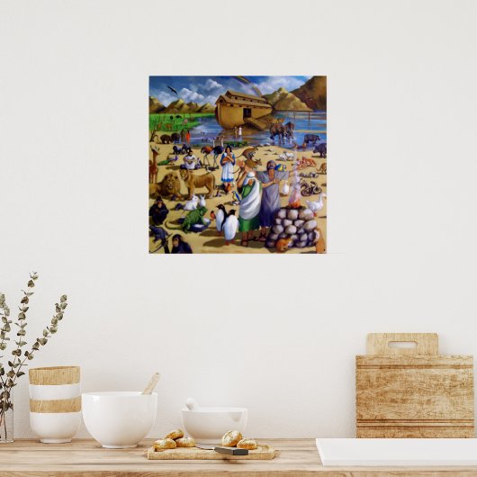 洪水の後のノア、アーク、動物：アートワークプリント ポスター (キッチン)