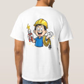 活き活きとした電気技師マスコット 雷 カートゥーンアート Tシャツ (裏面)