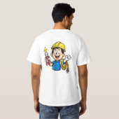 活き活きとした電気技師マスコット 雷 カートゥーンアート Tシャツ (裏面フル)