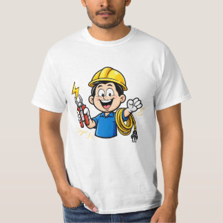 活き活きとした電気技師マスコット 雷 カートゥーンアート Tシャツ
