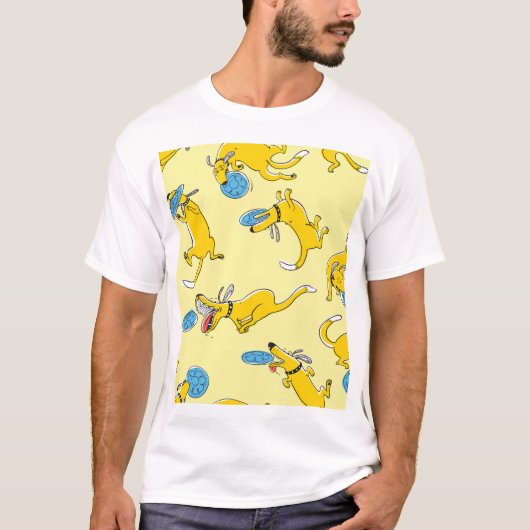 活動犬:フリスビーのスポーツパターン Tシャツ (正面)