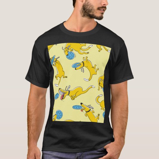 活動犬：フリスビーのスポーツパターン Tシャツ (正面)