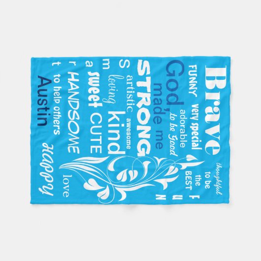 活字体用のアートデザイン、男の子用にカスタマイズ フリースブランケット (正面(横))