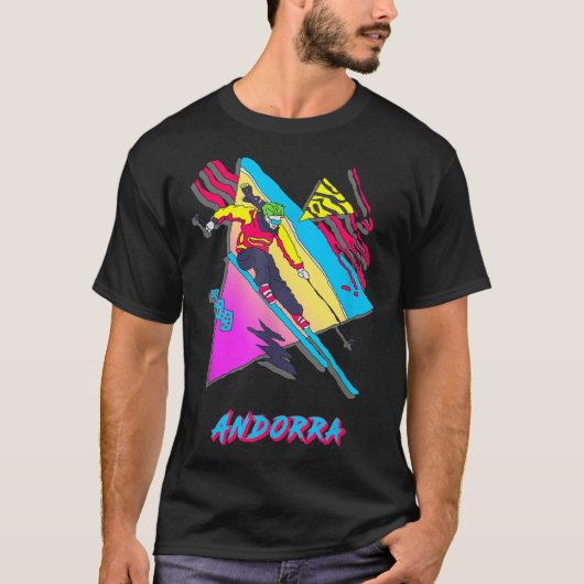 活気あるアンドラのスキーアドベンチャーグラフィック Tシャツ (正面)