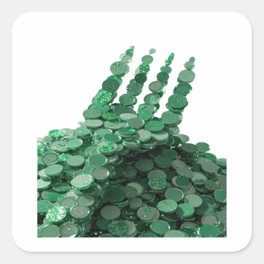 活気あるグリーンのGREEN COINSラベルデザイン スクエアシール (正面)