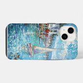 活気ある海岸の芸術作品 - ヨット、灯台& iPhoneケース (裏面横)