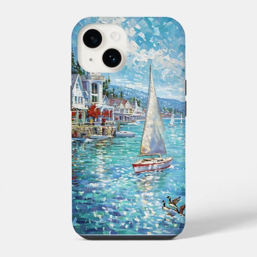 活気ある海岸の芸術作品 - ヨット、灯台& iPhoneケース (裏面)