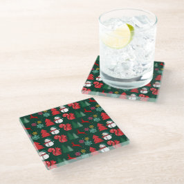 活気と陽気なクリスマスコースター ガラスコースター