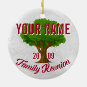 活気のあるツリーパーソナライズされたファミリー懇親会 セラミックオーナメント (裏面)