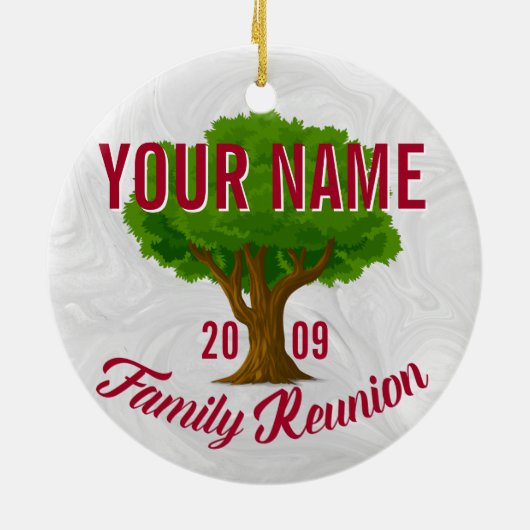 活気のあるツリーパーソナライズされたファミリー懇親会 セラミックオーナメント (裏面)