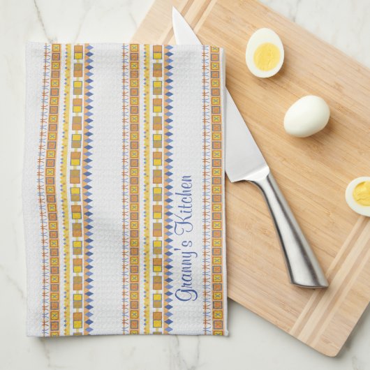 活気のあるパターングラニーズキッチン任意の文字 キッチンタオル (四つ折り)