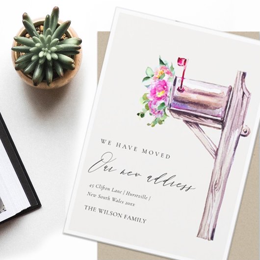 活気のあるピンクのフローラメールボックス私たちはカードを移動した サンキューカード