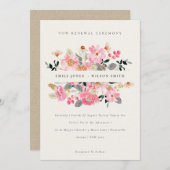 活気のあるピンクの水色フローラわあリニューアル招待状 サンキューカード (正面/裏面)