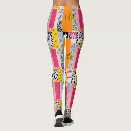 活気のあるピンクオレンジイエロー抽象芸術 レギンス (裏面)