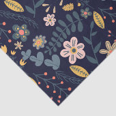 活気のあるフォークアート離れ花とネイビーブルー 薄葉紙 (詳細)