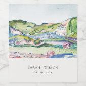 活気のあるマウンテンスケープ赤面ウォーター結婚カラー ワインラベル (シングルラベル)