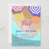 活気のある夏16th誕生日プールパーティー 招待状 (正面)