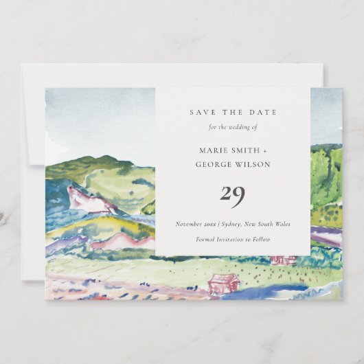 活気のある山の風景赤面日付カードを保存 サンキューカード (正面)