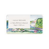 活気のある山の風景赤面水の色アドレス ラベル (正面)