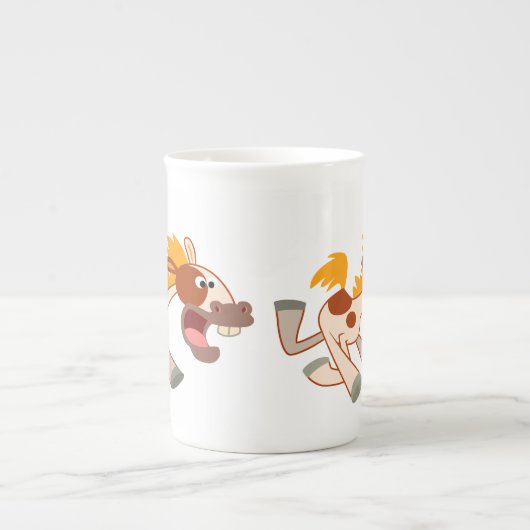 活気のある漫画ピントホースボーン中国マグ ボーンチャイナマグカップ (正面)