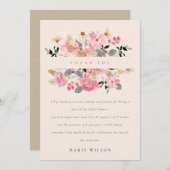 活気のある赤面ピンクウォーターカラーフローラベビーシャワー サンキューカード (正面/裏面)
