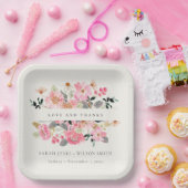 活気のある赤面ピンクウォーター結婚カラーフローラ感謝していのs ペーパープレート (パーティー)