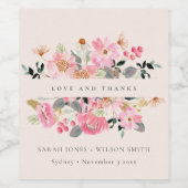 活気のある赤面ピンクウォーター結婚カラーフローラ感謝していのs ワインラベル (シングルラベル)