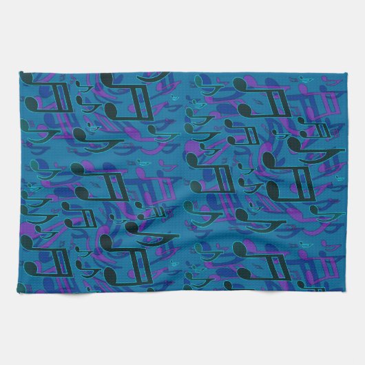 活気のある踊りミュージックノートブルーグリーンアップビート キッチンタオル (横)