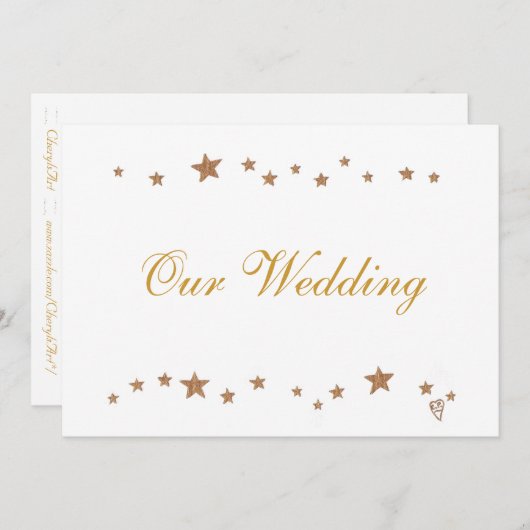 活気のある金ゴールドスターズアール結婚式招待状 招待状 (正面/裏面)