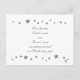 活気のある銀縁ど星の結婚式の日付を保存 案内ポストカード