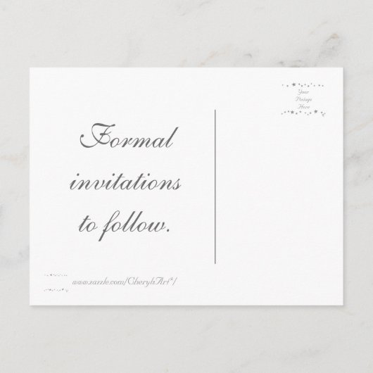 活気のある銀縁ど星の結婚式の日付を保存 案内ポストカード (裏面)