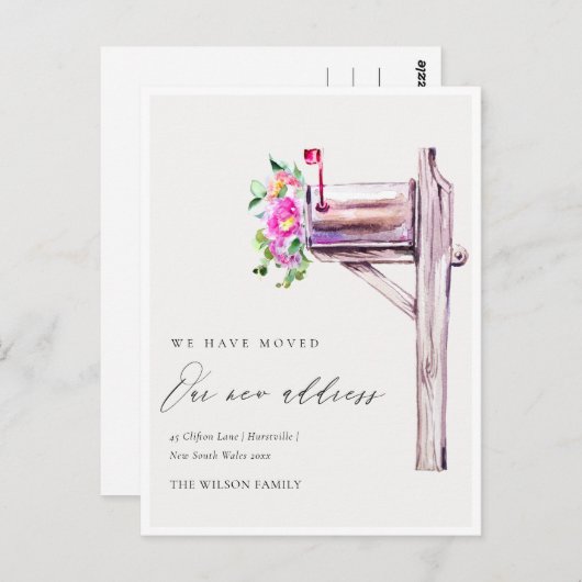 活気エレガントのあるピンクのフローラメールボックス移動 ポストカード (正面/裏面)