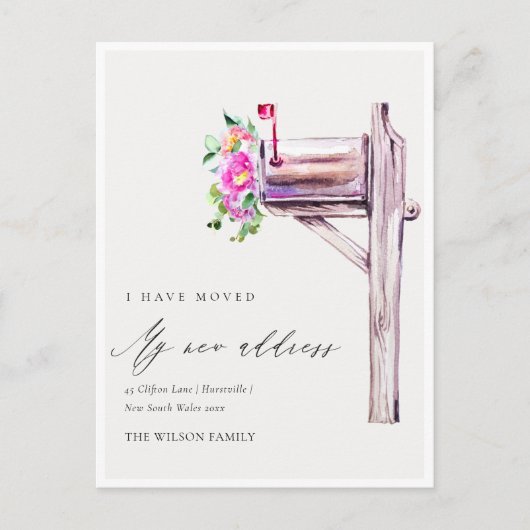 活気エレガントのあるピンクのフローラメールボックス移動 ポストカード (正面)