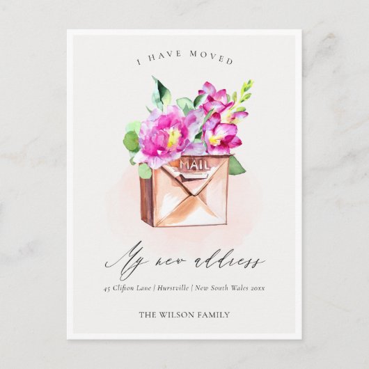 活気エレガントのあるピンクのフローラメールボックス移動 ポストカード (正面)