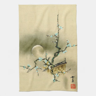 活気付く枝1895年上の満月 キッチンタオル