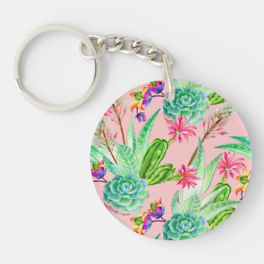 活気付く水彩画のSucculentsパターン キーホルダー (正面)