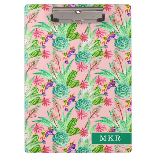 活気付く水彩画のSucculentsパターン クリップボード (正面)
