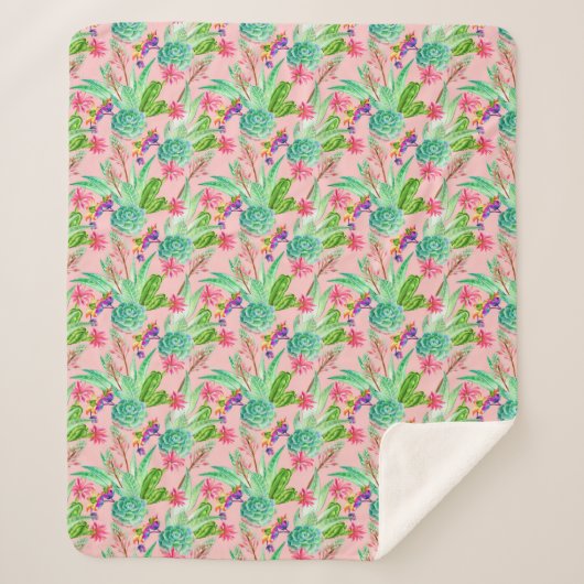 活気付く水彩画のSucculentsパターン シェルパブランケット (正面)