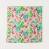 活気付く水彩画のSucculentsパターン タペストリー (正面(横))