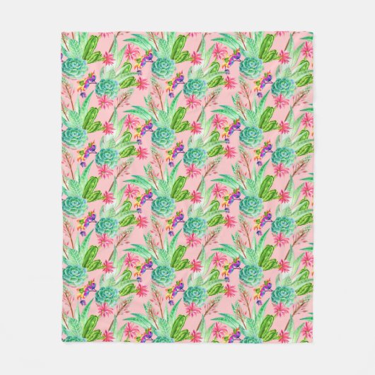 活気付く水彩画のSucculentsパターン フリースブランケット (正面)