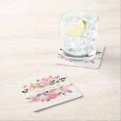 活気素朴のある赤面ピンクウォーターカラーフローラ結婚ズ スクエアペーパーコースター (インサイチュ)