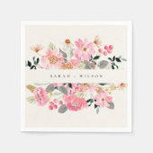 活気素朴のある赤面ピンクウォーターカラーフローラ結婚ズ スタンダードカクテルナプキン (正面)