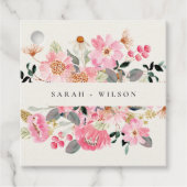 活気素朴のある赤面ピンクウォーターカラーフローラ結婚ズ フェイバータグ (正面)