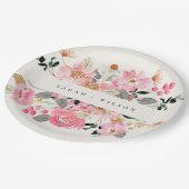 活気素朴のある赤面ピンクウォーターカラーフローラ結婚ズ ペーパープレート (アングル)