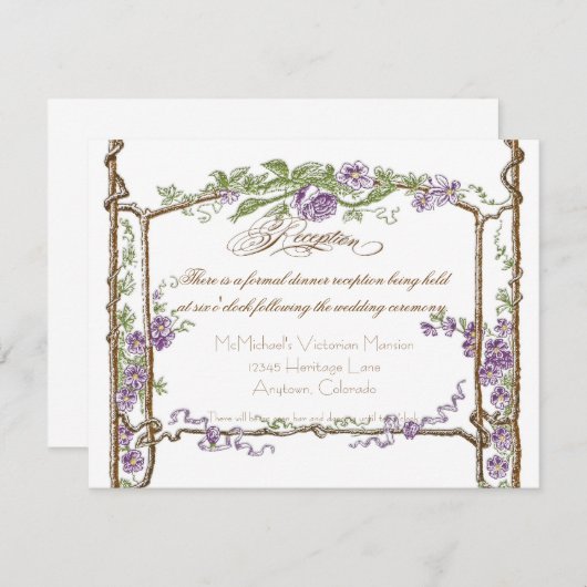 活版印刷スタイル ヴィンテージ フェイクボイス トレリス パープル エンクロージャーカード (正面/裏面)